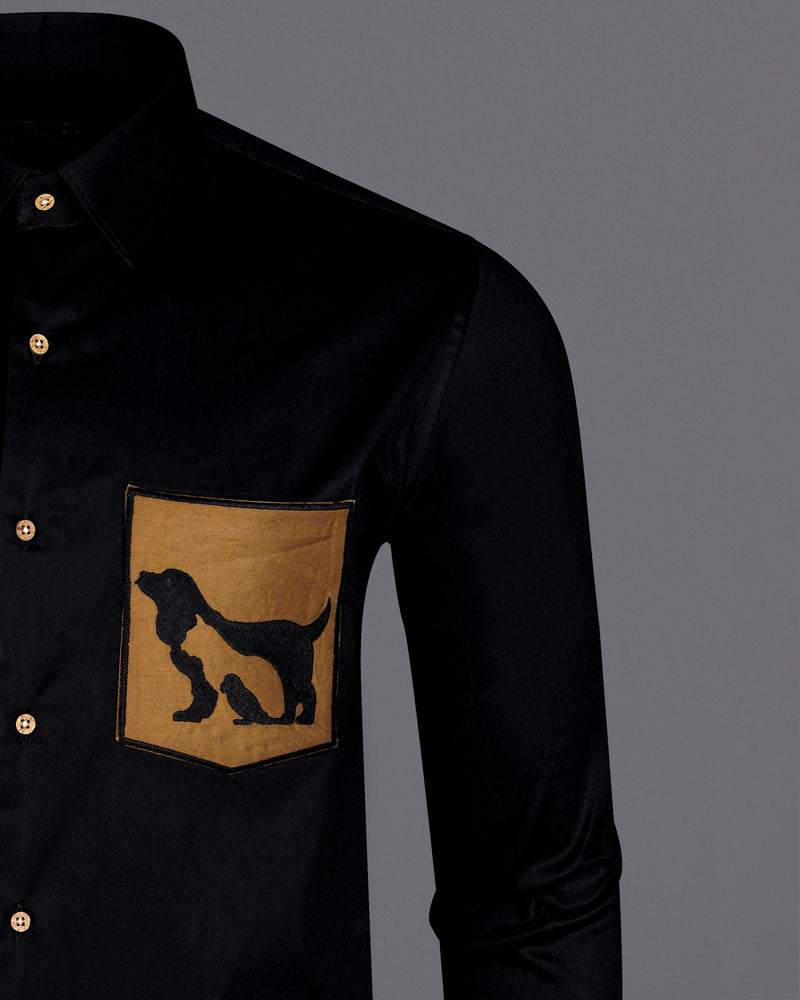 Jade Black with Mckenzi Brown Patch Pocket Illusion Dog Embroidered  Super Soft Premium Cotton Shirt