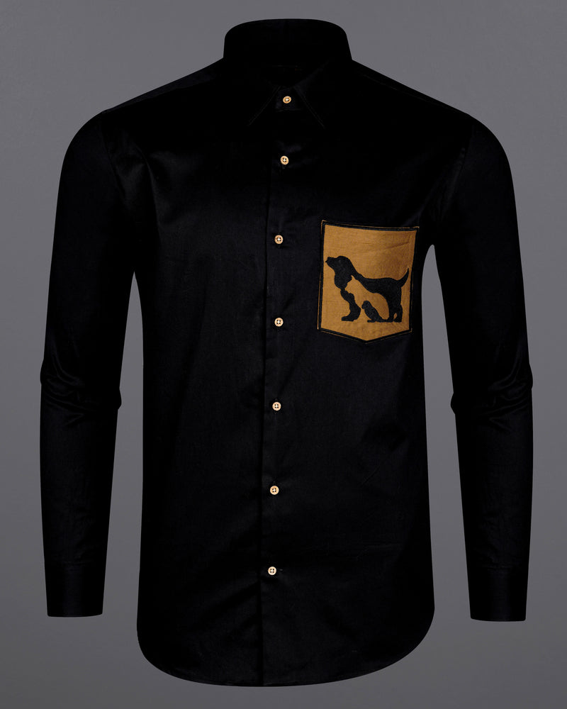 Jade Black with Mckenzi Brown Patch Pocket Illusion Dog Embroidered  Super Soft Premium Cotton Shirt