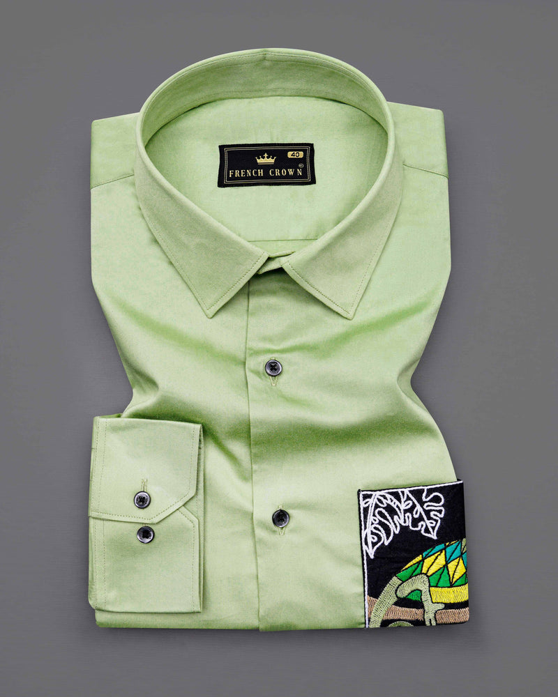 Timberwolf Green with Black Patch Pocket Chameleon Embroidered  Super Soft Premium Cotton Shirt