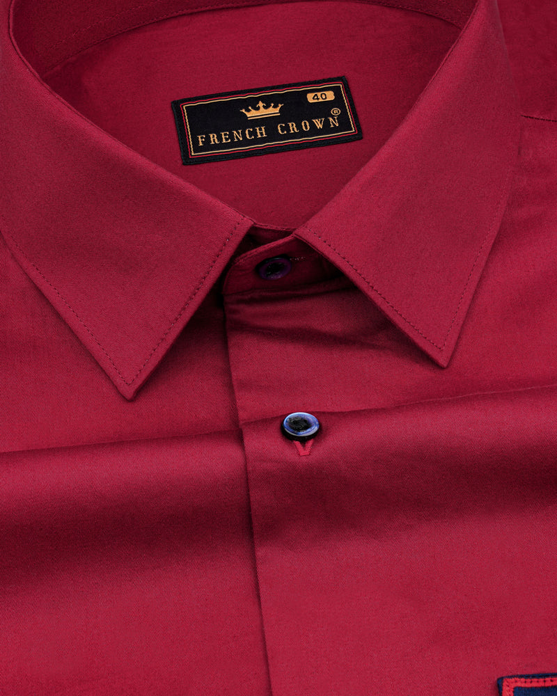 Claret Red with Mirage Blue Patch Pocket Spider Embroidered  Super Soft Premium Cotton Shirt