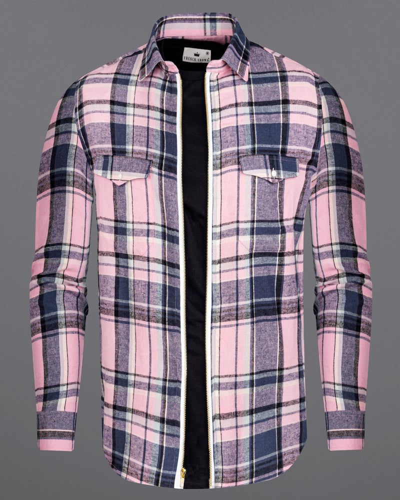 Azalea Pink with Chambray Navy Blue and Black Plaid Flannel Designer Overshirt with Zipper Closure 8443-OS-FP-38,8443-OS-FP-H-38,8443-OS-FP-39,8443-OS-FP-H-39,8443-OS-FP-40,8443-OS-FP-H-40,8443-OS-FP-42,8443-OS-FP-H-42,8443-OS-FP-44,8443-OS-FP-H-44,8443-OS-FP-46,8443-OS-FP-H-46,8443-OS-FP-48,8443-OS-FP-H-48,8443-OS-FP-50,8443-OS-FP-H-50,8443-OS-FP-52,8443-OS-FP-H-52