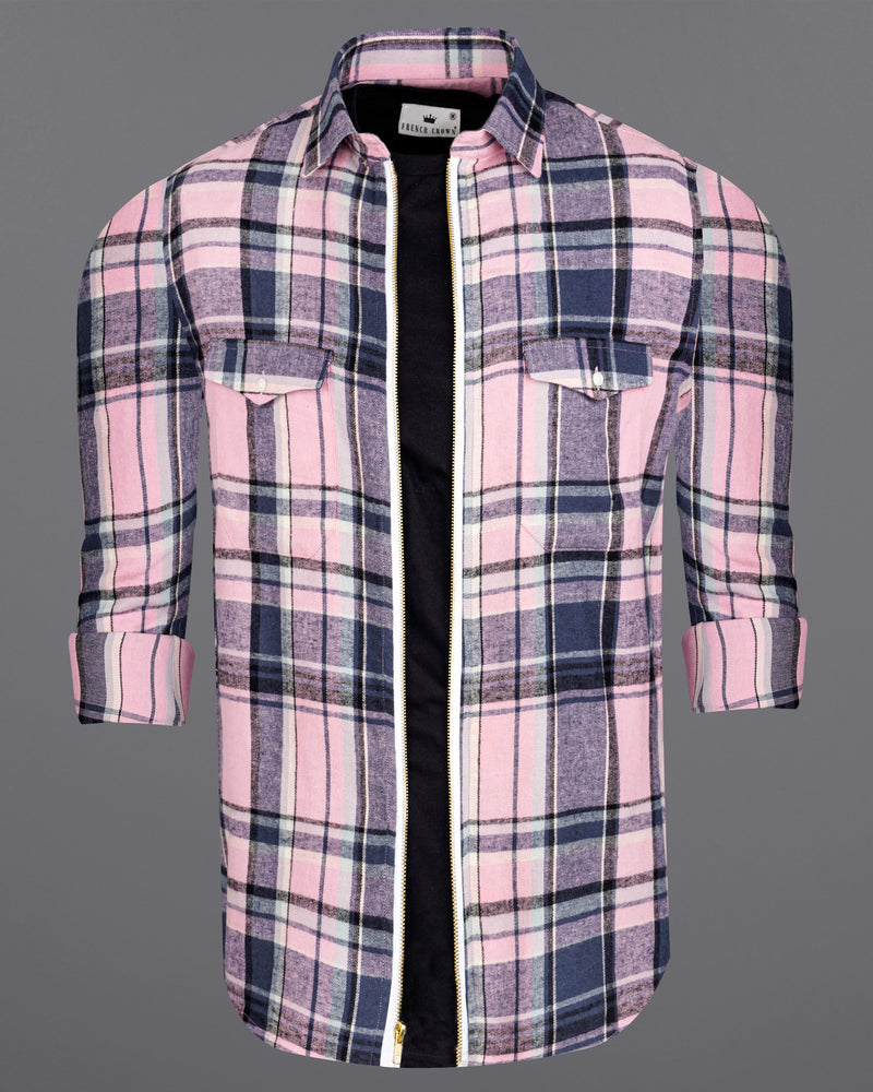 Azalea Pink with Chambray Navy Blue and Black Plaid Flannel Designer Overshirt with Zipper Closure 8443-OS-FP-38,8443-OS-FP-H-38,8443-OS-FP-39,8443-OS-FP-H-39,8443-OS-FP-40,8443-OS-FP-H-40,8443-OS-FP-42,8443-OS-FP-H-42,8443-OS-FP-44,8443-OS-FP-H-44,8443-OS-FP-46,8443-OS-FP-H-46,8443-OS-FP-48,8443-OS-FP-H-48,8443-OS-FP-50,8443-OS-FP-H-50,8443-OS-FP-52,8443-OS-FP-H-52