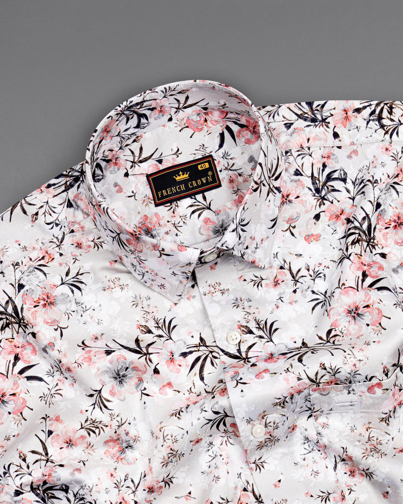 Bright White and Chestnut Pink Ditsy Printed Super Soft Premium Cotton Shirt 8480-38,8480-H-38,8480-39,8480-H-39,8480-40,8480-H-40,8480-42,8480-H-42,8480-44,8480-H-44,8480-46,8480-H-46,8480-48,8480-H-48,8480-50,8480-H-50,8480-52,8480-H-52