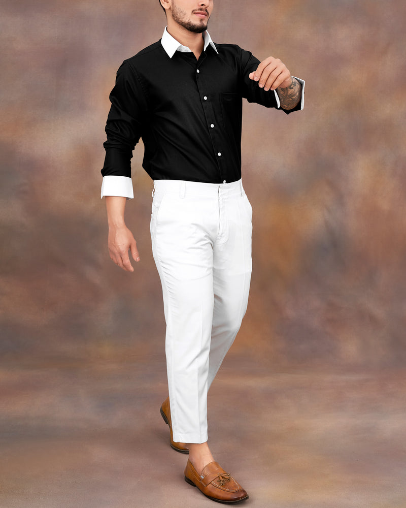 Jade Black with White Collar and Cuffs Twill Premium Cotton Shirt