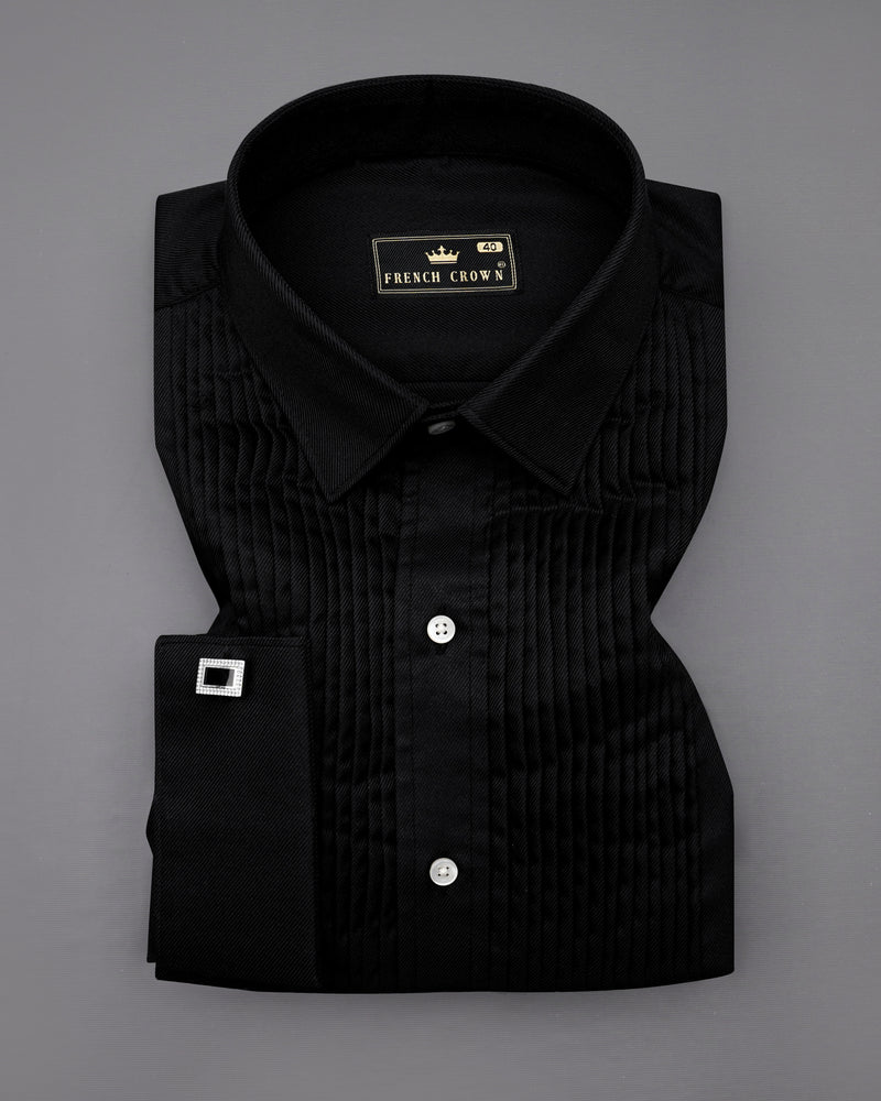 Jade Black Twill Premium Cotton Tuxedo Shirt
