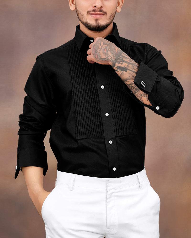 Jade Black Twill Premium Cotton Tuxedo Shirt