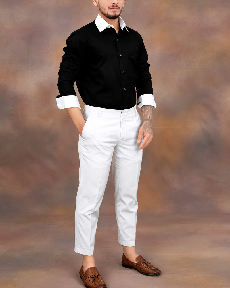Jade Black with White Collar and Cuffs Premium Cotton Shirt
