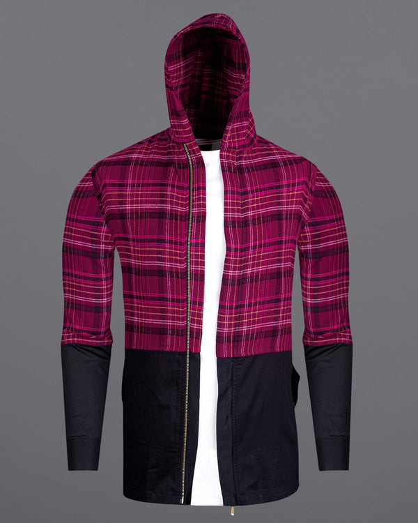 Mulberry Pink with Jade Black Flannel Hooded Designer Overshirt 8534-P123-38,8534-P123-H-38,8534-P123-389,8534-P123-389,8534-P123-40,8534-P123-H-40,8534-P123-402,8534-P123-402,8534-P123-404,8534-P123-404,8534-P123-406,8534-P123-406,8534-P123-408,8534-P123-408,8534-P123-50,8534-P123-H-50,8534-P123-502,8534-P123-502