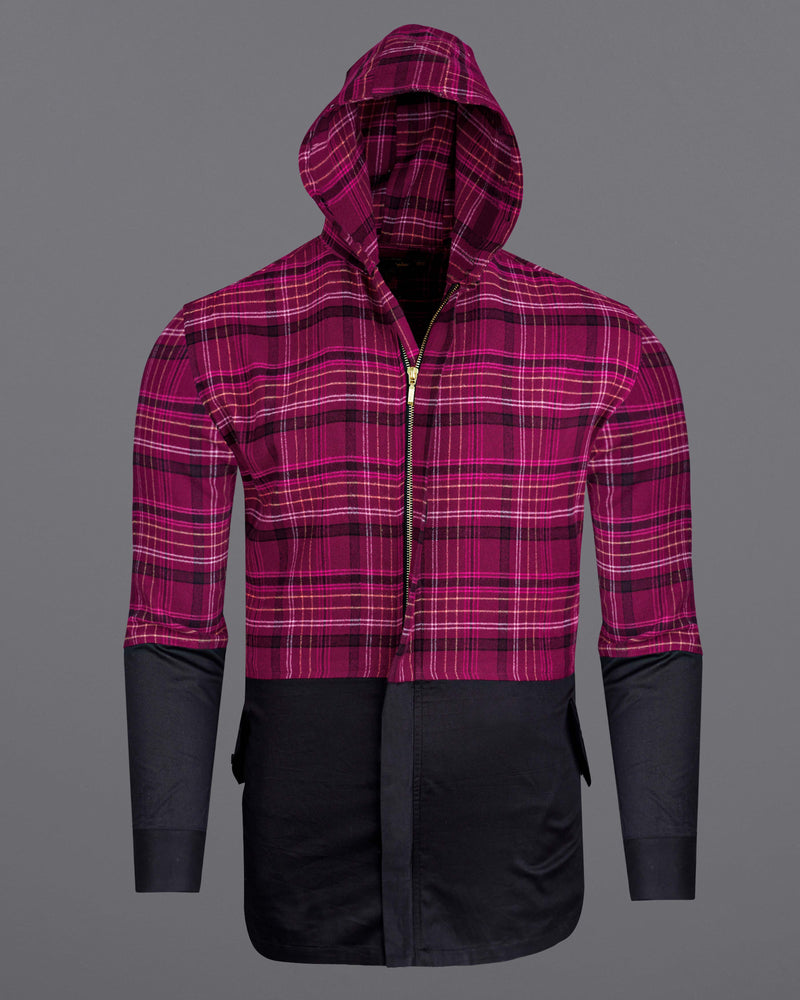 Mulberry Pink with Jade Black Flannel Hooded Designer Overshirt 8534-P123-38,8534-P123-H-38,8534-P123-389,8534-P123-389,8534-P123-40,8534-P123-H-40,8534-P123-402,8534-P123-402,8534-P123-404,8534-P123-404,8534-P123-406,8534-P123-406,8534-P123-408,8534-P123-408,8534-P123-50,8534-P123-H-50,8534-P123-502,8534-P123-502