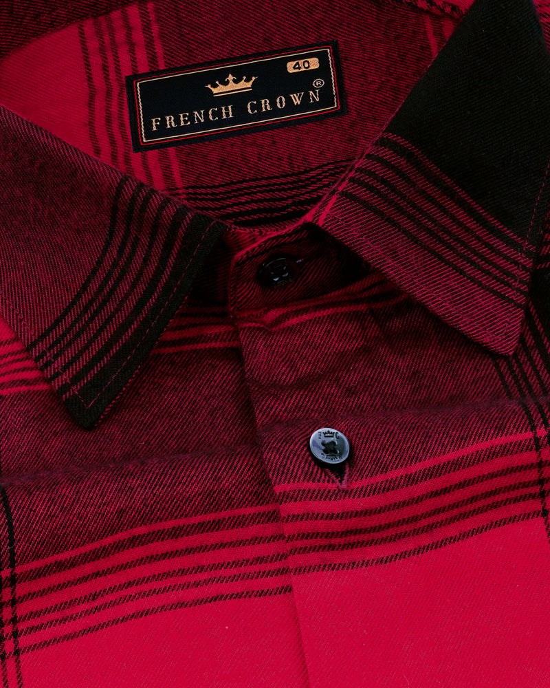 Firebrick Red and Jade Black Checked Flannel Shirt 8539-BLK-38,8539-BLK-H-38,8539-BLK-39,8539-BLK-H-39,8539-BLK-40,8539-BLK-H-40,8539-BLK-42,8539-BLK-H-42,8539-BLK-44,8539-BLK-H-44,8539-BLK-46,8539-BLK-H-46,8539-BLK-48,8539-BLK-H-48,8539-BLK-50,8539-BLK-H-50,8539-BLK-52,8539-BLK-H-52