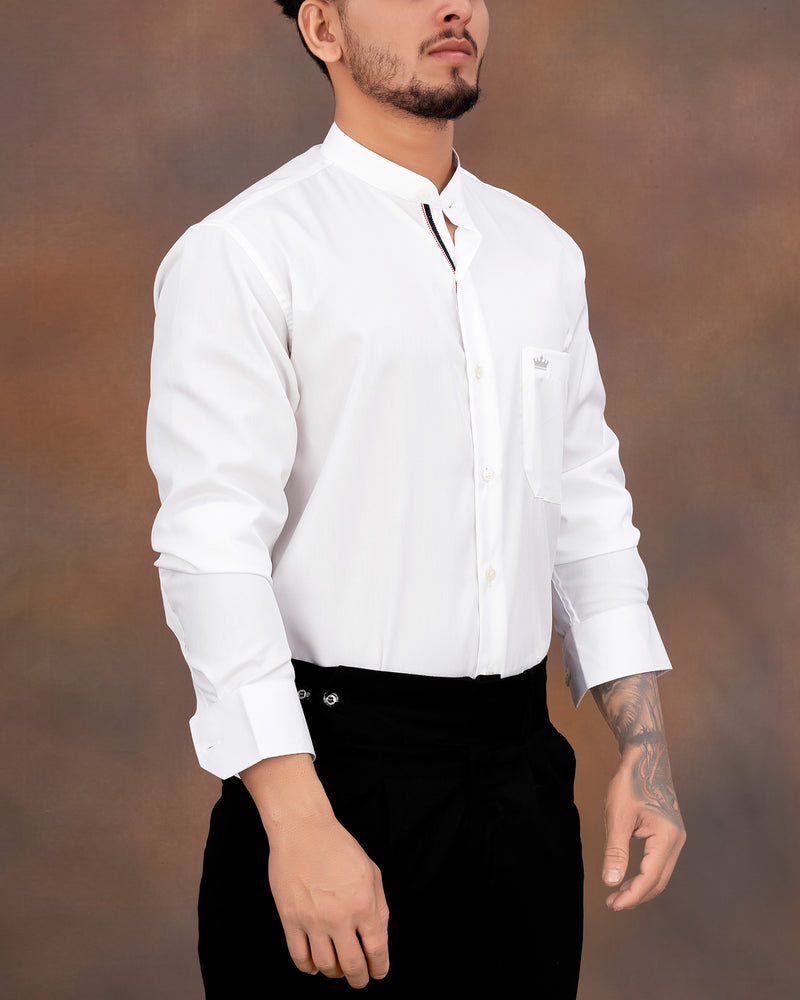 Bright White Twill Textured Giza Cotton Shirt