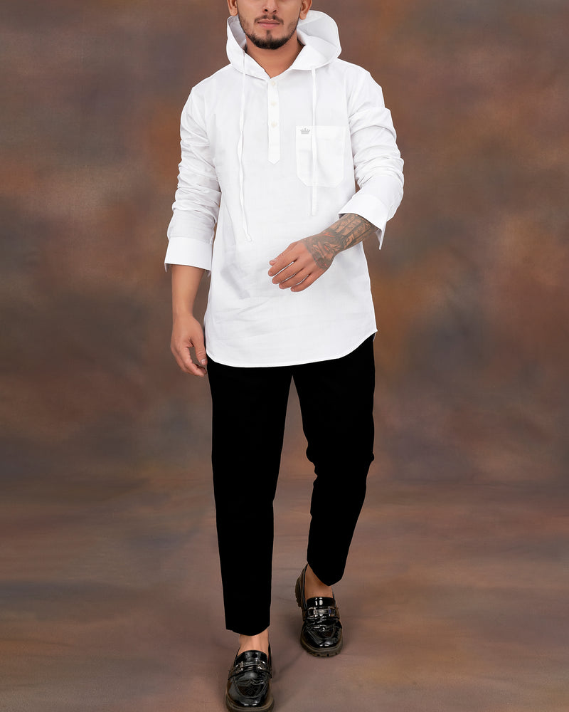 Bright White Dobby Premium Giza Cotton Hoody Shirt
