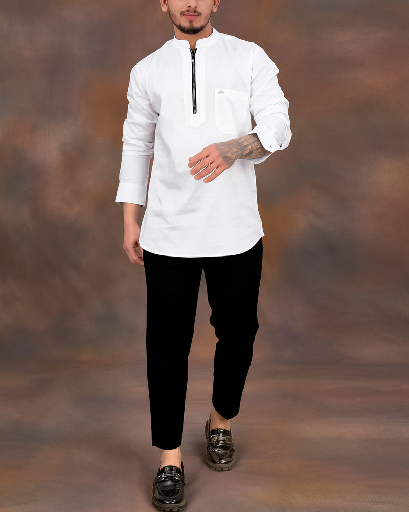 Bright White Dobby Textured Premium Giza Cotton Shirt With Zipper Closure