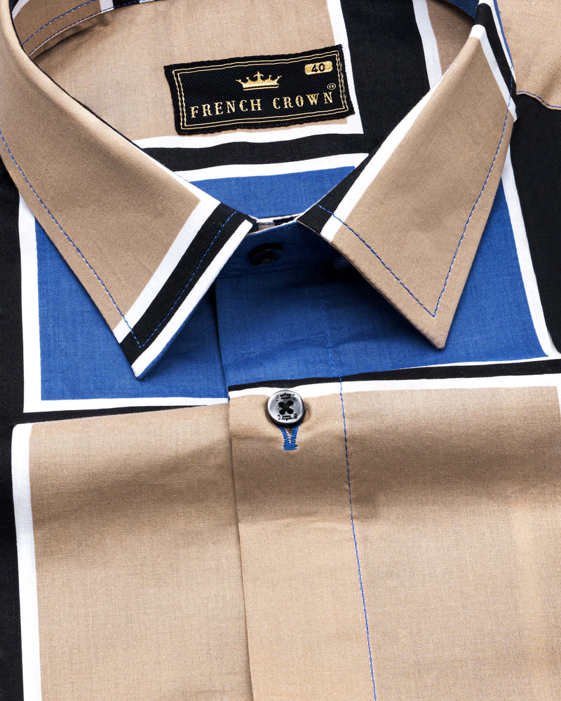 Sandrift Brown with Cobalt Blue and Black Lines Printed Premium Cotton Shirt  8625-BLK-38,8625-BLK-H-38,8625-BLK-39,8625-BLK-H-39,8625-BLK-40,8625-BLK-H-40,8625-BLK-42,8625-BLK-H-42,8625-BLK-44,8625-BLK-H-44,8625-BLK-46,8625-BLK-H-46,8625-BLK-48,8625-BLK-H-48,8625-BLK-50,8625-BLK-H-50,8625-BLK-52,8625-BLK-H-52