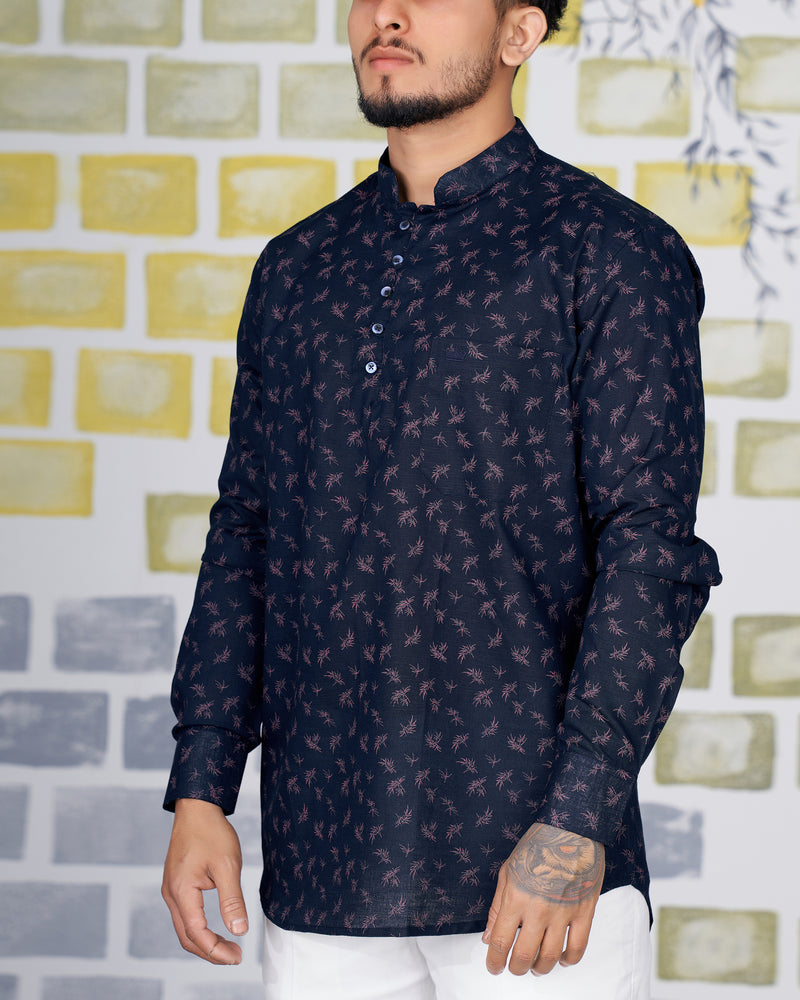 Firefly Navy Blue Ditsy Luxurious Linen Kurta Shirt