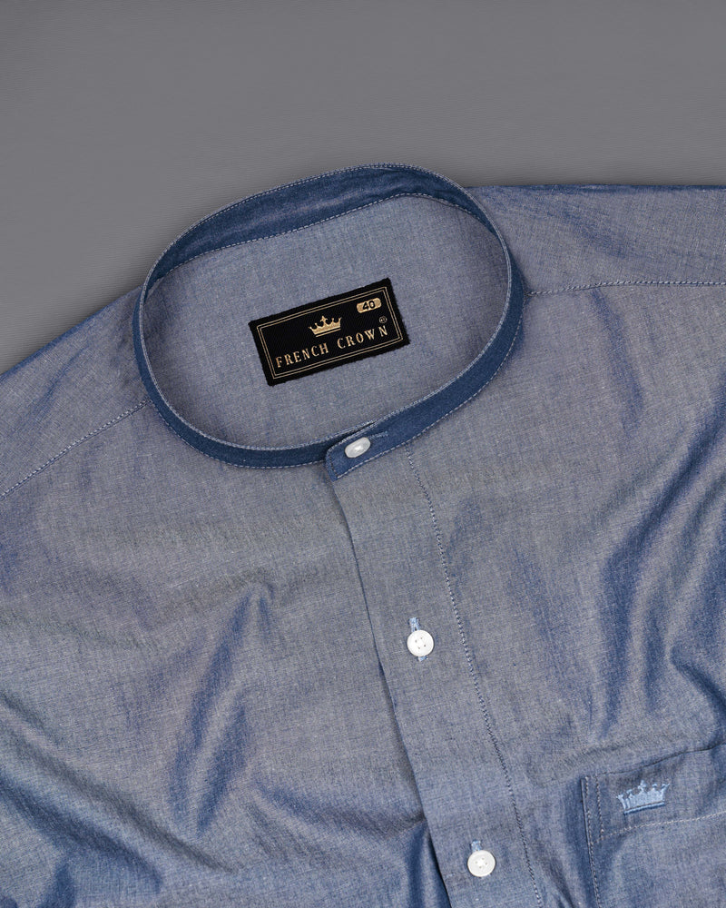 Shuttle Gray chambray mandarin collared Shirt  8649-M-38,8649-M-H-38,8649-M-39,8649-M-H-39,8649-M-40,8649-M-H-40,8649-M-42,8649-M-H-42,8649-M-44,8649-M-H-44,8649-M-46,8649-M-H-46,8649-M-48,8649-M-H-48,8649-M-50,8649-M-H-50,8649-M-52,8649-M-H-52