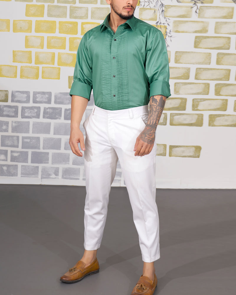 Patina Green Snake Pleated Super Soft Premium Cotton Tuxedo Shirt