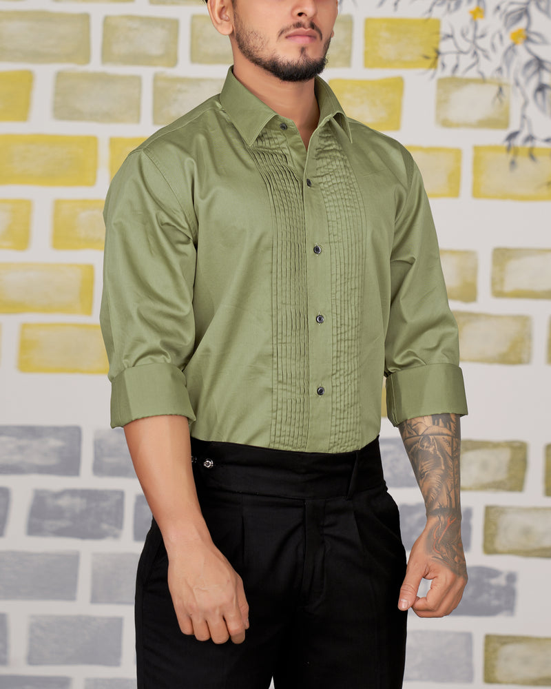 Eagle Green Snake Pleated Super Soft Premium Cotton Tuxedo Shirt