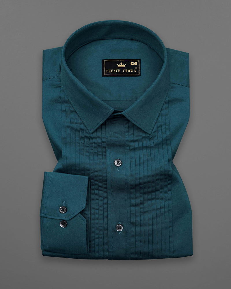 Nile Blue Snake Pleated Super Soft Premium Cotton Tuxedo Shirt