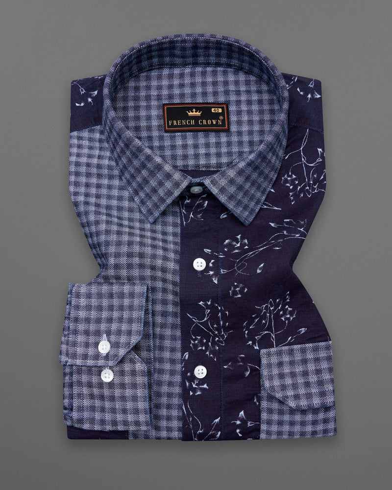Cedar Blue with Storm Gray Gingham Printed Herringbone Designer Shirt  8704-P170-38,8704-P170-H-38,8704-P170-39,8704-P170-H-39,8704-P170-40,8704-P170-H-40,8704-P170-42,8704-P170-H-42,8704-P170-44,8704-P170-H-44,8704-P170-46,8704-P170-H-46,8704-P170-48,8704-P170-H-48,8704-P170-50,8704-P170-H-50,8704-P170-52,8704-P170-H-52