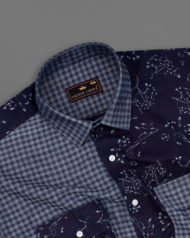 Cedar Blue with Storm Gray Gingham Printed Herringbone Designer Shirt  8704-P170-38,8704-P170-H-38,8704-P170-39,8704-P170-H-39,8704-P170-40,8704-P170-H-40,8704-P170-42,8704-P170-H-42,8704-P170-44,8704-P170-H-44,8704-P170-46,8704-P170-H-46,8704-P170-48,8704-P170-H-48,8704-P170-50,8704-P170-H-50,8704-P170-52,8704-P170-H-52