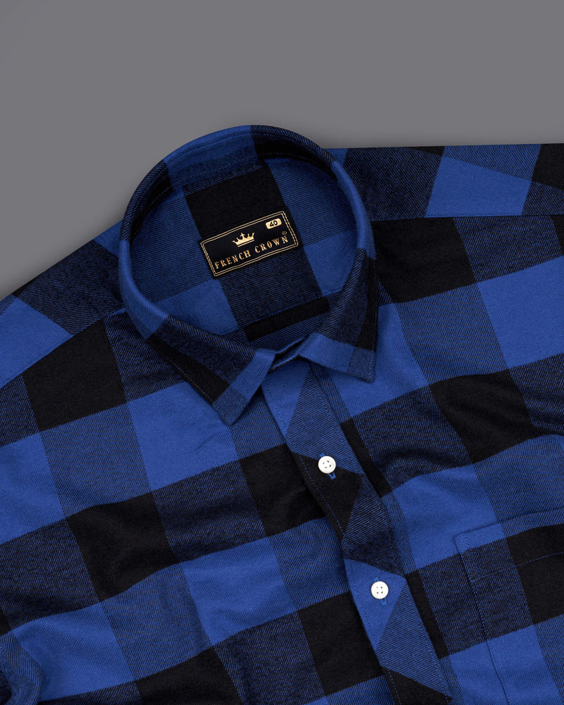 Endeavour Blue with Jade Black Checked Flannel Shirt  8706-38,8706-H-38,8706-39,8706-H-39,8706-40,8706-H-40,8706-42,8706-H-42,8706-44,8706-H-44,8706-46,8706-H-46,8706-48,8706-H-48,8706-50,8706-H-50,8706-52,8706-H-52