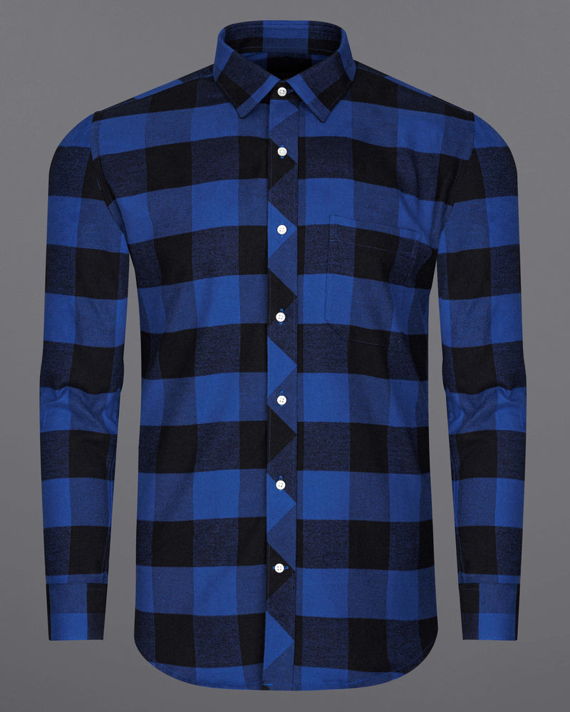 Endeavour Blue with Jade Black Checked Flannel Shirt  8706-38,8706-H-38,8706-39,8706-H-39,8706-40,8706-H-40,8706-42,8706-H-42,8706-44,8706-H-44,8706-46,8706-H-46,8706-48,8706-H-48,8706-50,8706-H-50,8706-52,8706-H-52