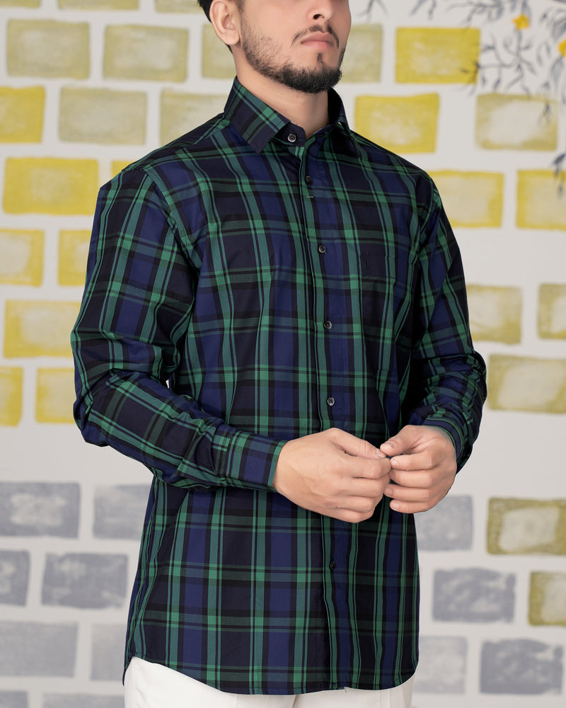 Tuna Navy Blue with Cactus Green Plaid Premium Cotton Shirt