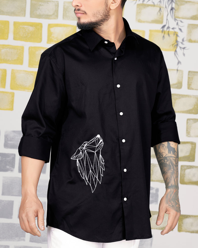 Jade Black Wolf Embroidered Super Soft Premium Cotton Shirt
