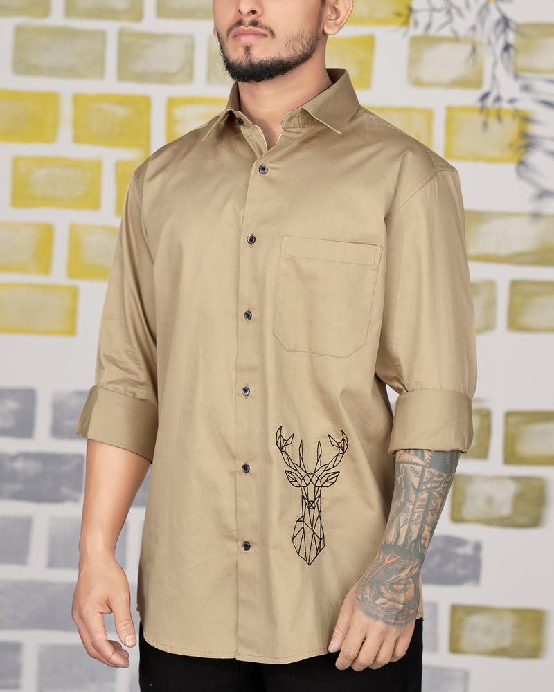 Bronco Brown with Deer Embroidered Super Soft Premium Cotton Designer Shirt