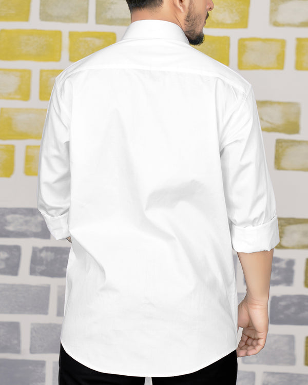 Bright White Snake Embroidered Super Soft Premium Cotton Designer Shirt