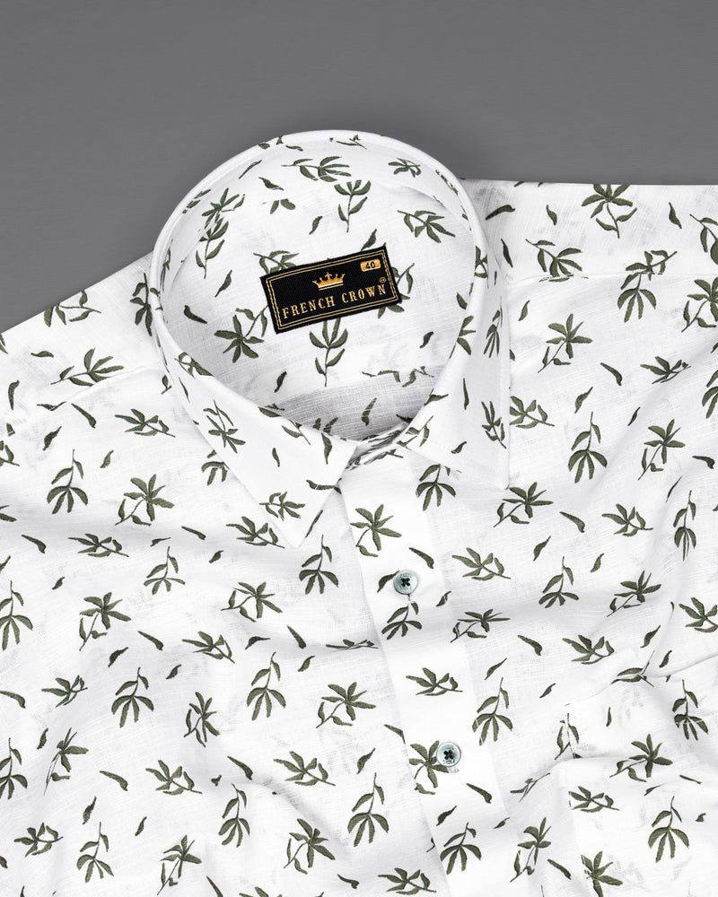 Bright White with Leaves Printed Luxurious Linen Shirt  8738-GR-38,8738-GR-H-38,8738-GR-39,8738-GR-H-39,8738-GR-40,8738-GR-H-40,8738-GR-42,8738-GR-H-42,8738-GR-44,8738-GR-H-44,8738-GR-46,8738-GR-H-46,8738-GR-48,8738-GR-H-48,8738-GR-50,8738-GR-H-50,8738-GR-52,8738-GR-H-52