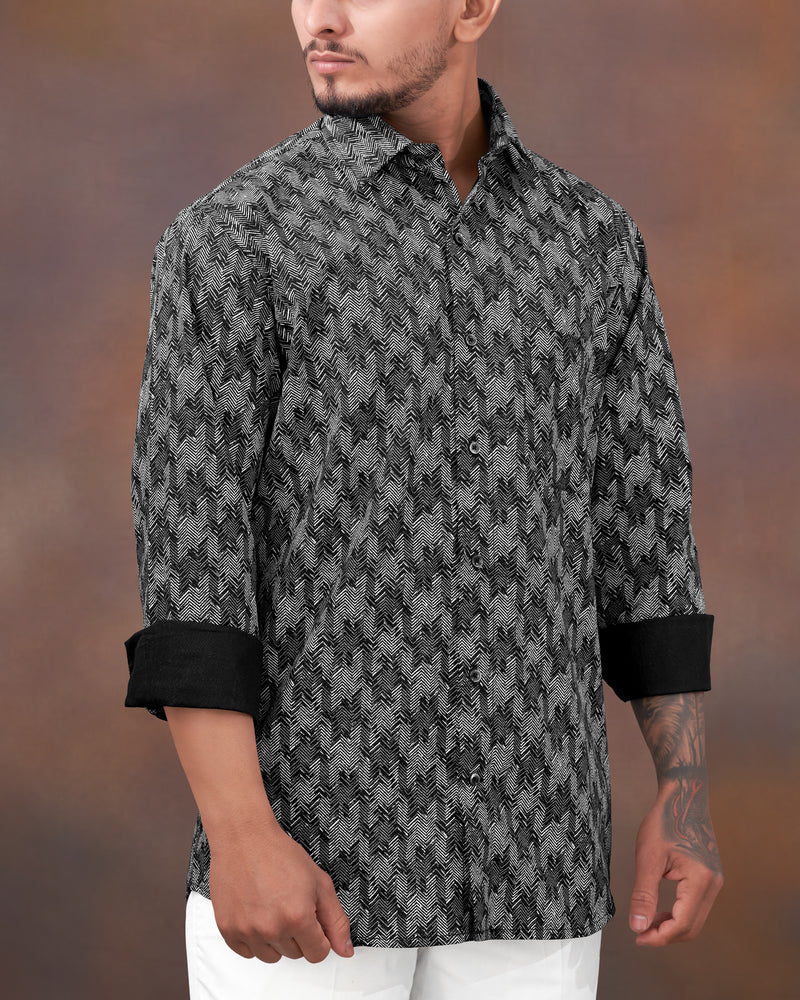 Jade Black with Gravel Gray Sanganeri Block Printed Royal Oxford Shirt