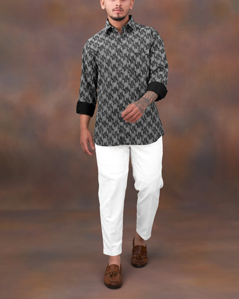 Jade Black with Gravel Gray Sanganeri Block Printed Royal Oxford Shirt