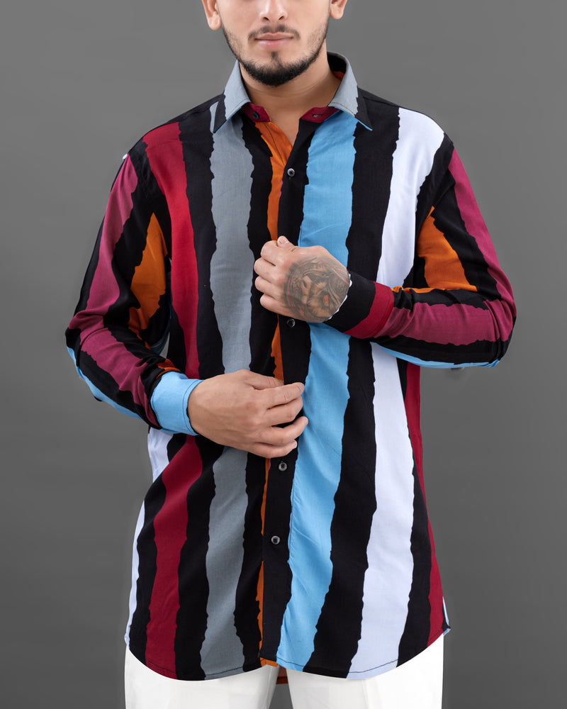 Jade Black with Tropical Blue Multicolour Striped Premium Tencel Shirt