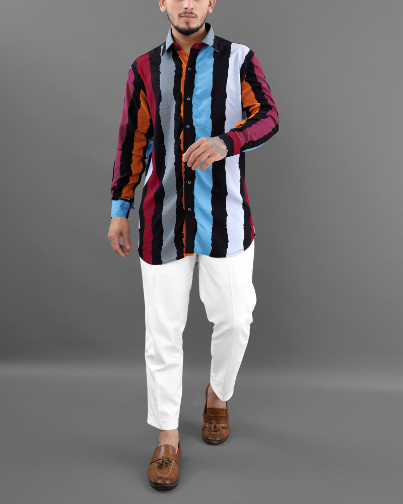 Jade Black with Tropical Blue Multicolour Striped Premium Tencel Shirt