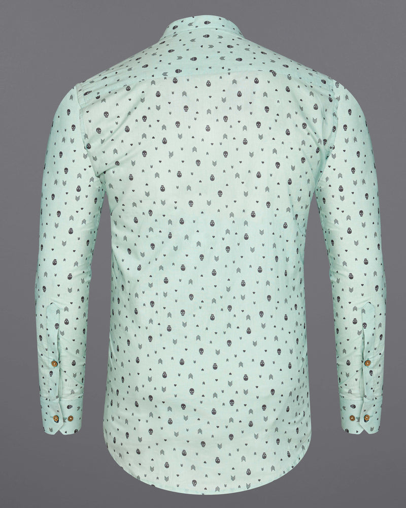 Sea Mist Green Skull and Arrow Printed Premium Cotton Kurta Shirt  8756-KS-38,8756-KS-H-38,8756-KS-39,8756-KS-H-39,8756-KS-40,8756-KS-H-40,8756-KS-42,8756-KS-H-42,8756-KS-44,8756-KS-H-44,8756-KS-46,8756-KS-H-46,8756-KS-48,8756-KS-H-48,8756-KS-50,8756-KS-H-50,8756-KS-52,8756-KS-H-52