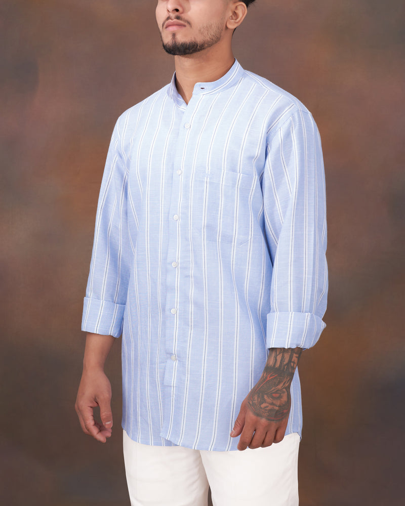 Dust Storm Blue Striped Luxurious Linen Shirt