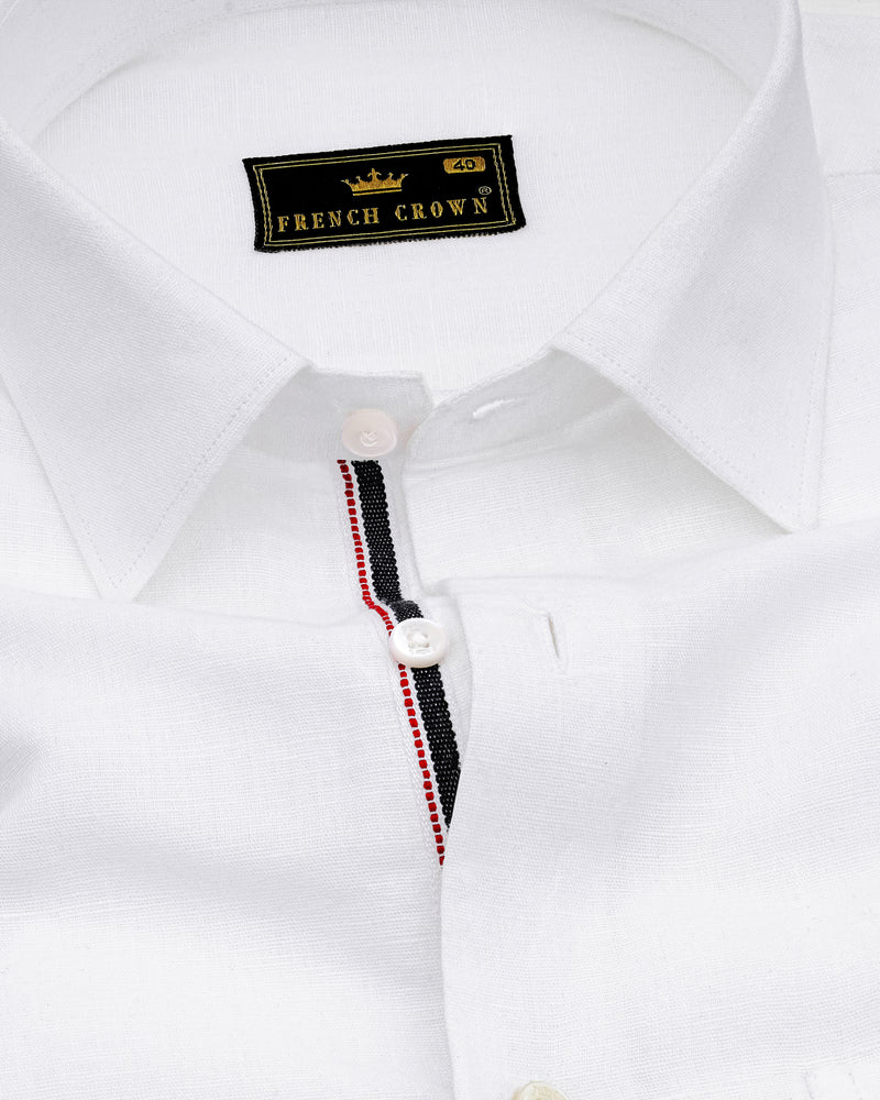 Bright White Detailed Luxurious Italian Linen SHIRT