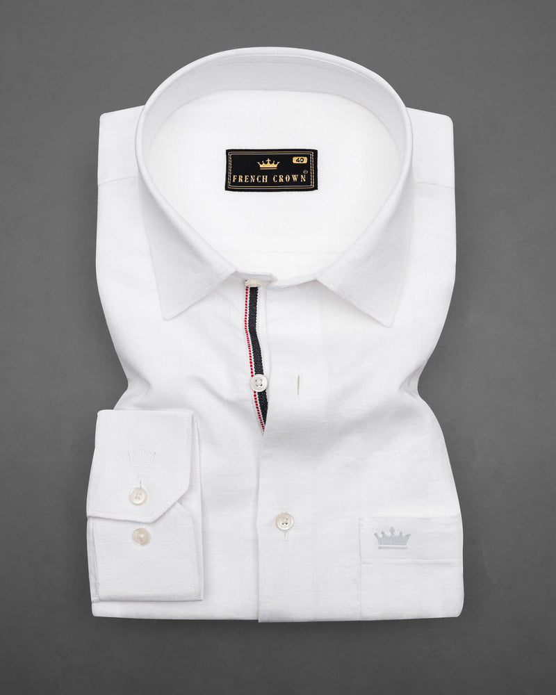 Bright White Detailed Luxurious Italian Linen SHIRT