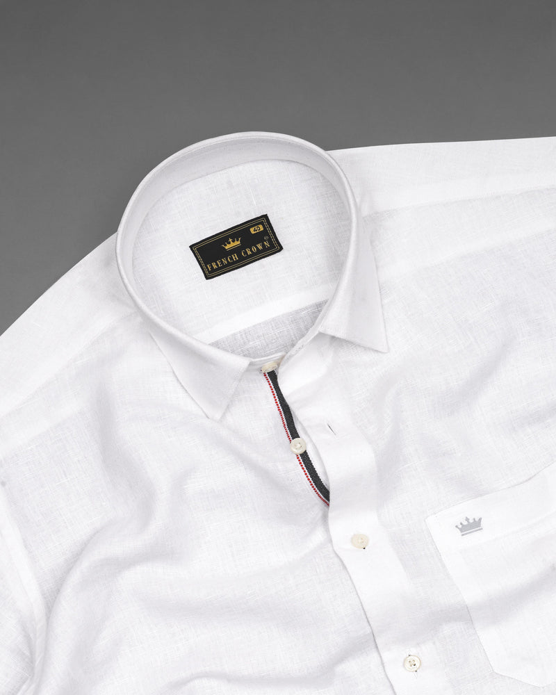 Bright White Detailed Luxurious Italian Linen SHIRT