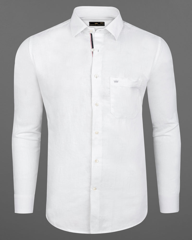 Bright White Detailed Luxurious Italian Linen SHIRT