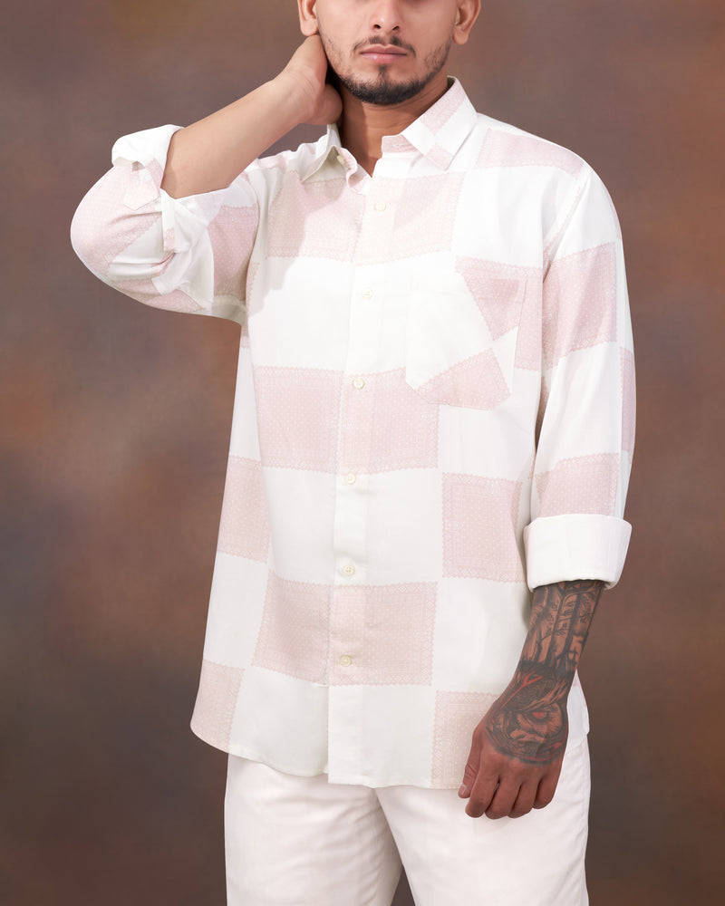 Mercury Off White with Blossom Pink Printed Premium Tencel Shirt