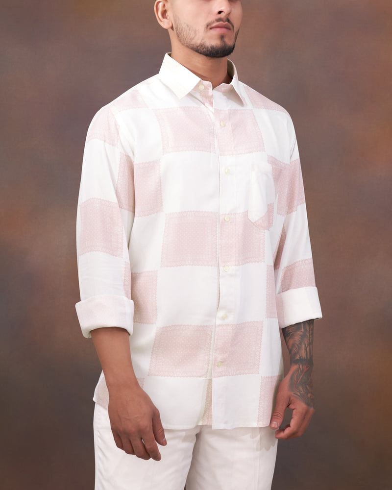 Mercury Off White with Blossom Pink Printed Premium Tencel Shirt