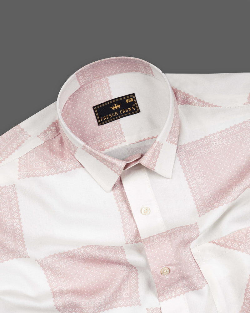 Mercury Off White with Blossom Pink Printed Premium Tencel Shirt  8761-38,8761-H-38,8761-39,8761-H-39,8761-40,8761-H-40,8761-42,8761-H-42,8761-44,8761-H-44,8761-46,8761-H-46,8761-48,8761-H-48,8761-50,8761-H-50,8761-52,8761-H-52