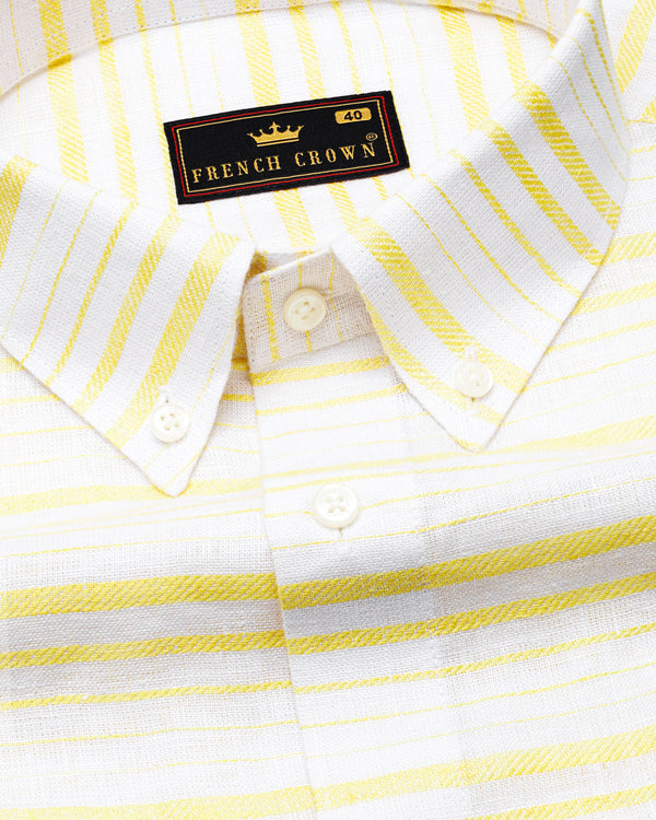 Bright White with Naples Yellow Striped Luxurious Linen Shirt  8764-BD-38,8764-BD-H-38,8764-BD-39,8764-BD-H-39,8764-BD-40,8764-BD-H-40,8764-BD-42,8764-BD-H-42,8764-BD-44,8764-BD-H-44,8764-BD-46,8764-BD-H-46,8764-BD-48,8764-BD-H-48,8764-BD-50,8764-BD-H-50,8764-BD-52,8764-BD-H-52