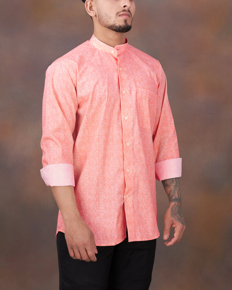 Tangerine Peach Printed Premium Cotton Shirt
