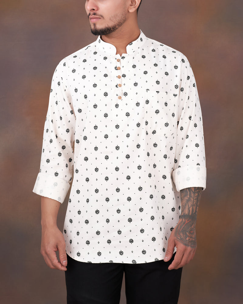 Merino Off White Twill Printed Kurta Shirt