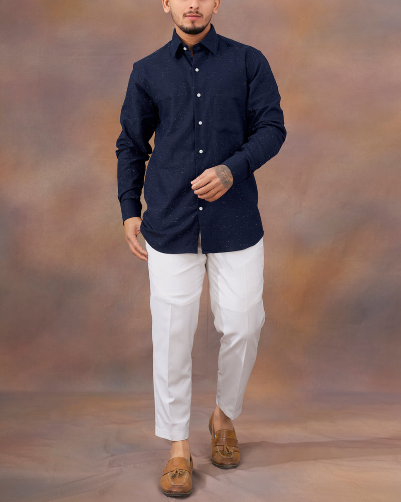 Mirage Navy Blue with Bright White Twill Premium Cotton Shirt
