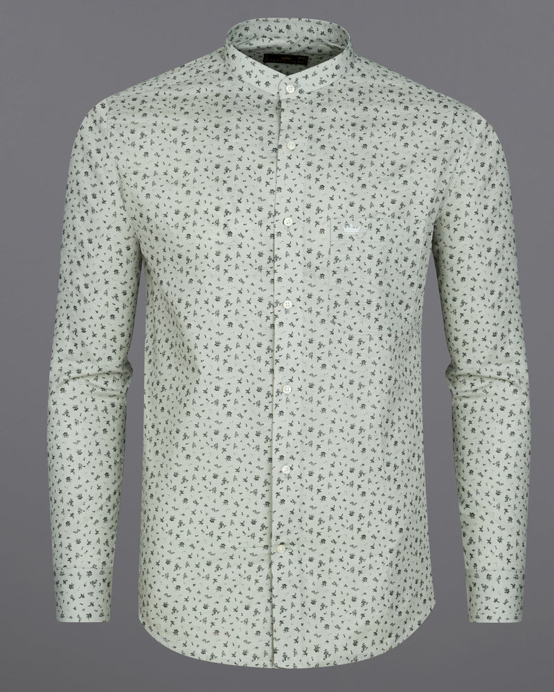 Pumice Green Ditsy Printed Luxurious Linen Shirt  8777-M-38,8777-M-H-38,8777-M-39,8777-M-H-39,8777-M-40,8777-M-H-40,8777-M-42,8777-M-H-42,8777-M-44,8777-M-H-44,8777-M-46,8777-M-H-46,8777-M-48,8777-M-H-48,8777-M-50,8777-M-H-50,8777-M-52,8777-M-H-52